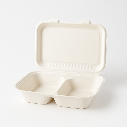 Contenitore compostabile a 2 scomparti in polpa di canna 250x165x66 mm