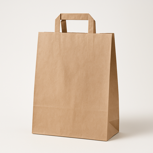 Sacchetti marroni in carta con manici piatti 250x140x300 mm
